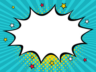 Empty comic speech bubble with dots and stars. Vector colorful background in pop art retro comic style. - 132958603