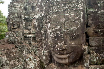 Stone murals and sculptures Bayon Temple Angkor Thom, Cambodia.