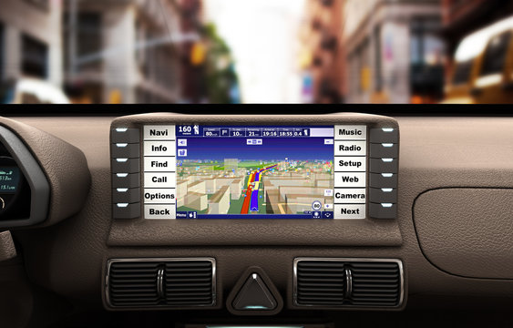Navigation device in the car 3d illustration