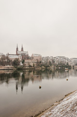 Basel, Stadt, Basel-Stadt, Altstadt, Rhein, Rheinufer, Kleinbasel, Grossbasel, Münster, Kirche, Winter, Spazierweg, Schweiz