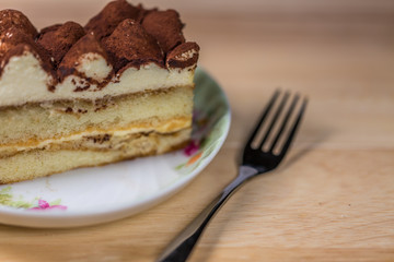 Tiramisu Cake On Dish With Fork