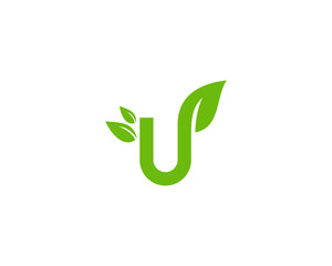 Initial Letter U Green Leaf Logo Design Element