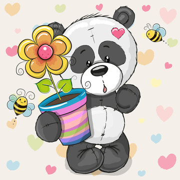 Сute cartoon Panda with flower