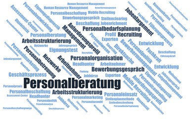 Personalberatung - Wortwolke ( word cloud, wordcloud ) mit Begriffen aus dem Bereich Personalbeschaffung.