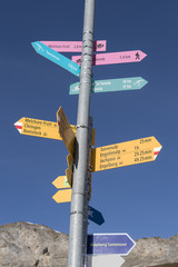 Wanderwegweiser auf Melchsee-Frutt, Obwalden, Schweiz