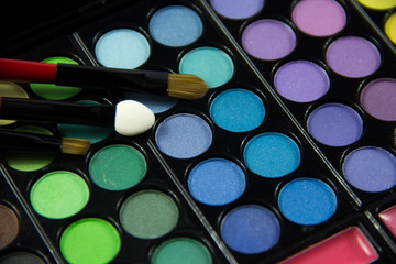 Eyeshadow Palette. Decorative cosmetics. Makeup brushes