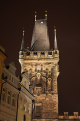 Tower at Staro Mesto end of Charles Bridge in Prague. Czech Republic