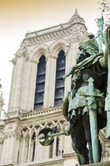 Obraz premium Detail of Charlemagne statue in Notre Dame, Paris