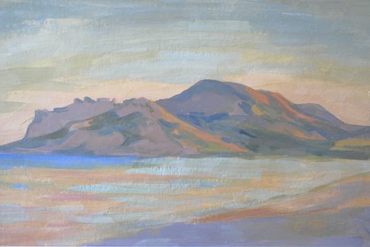 Oil painting, mountains and sea