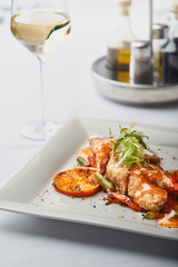 Salmon steak in batter.