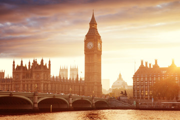 Big Ben and Westminster at sunset, London, UK - obrazy, fototapety, plakaty