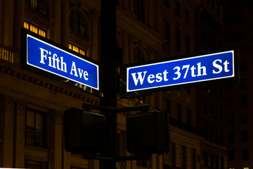 View of the signs with the names of the manhattan streets in New York