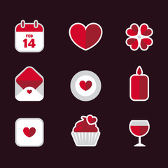 Saint Valentine's Day flat icons set.