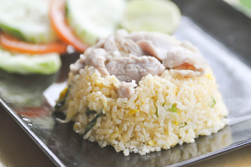 stir-fried rice or fried rice with pork and vegetable  , Thai fo