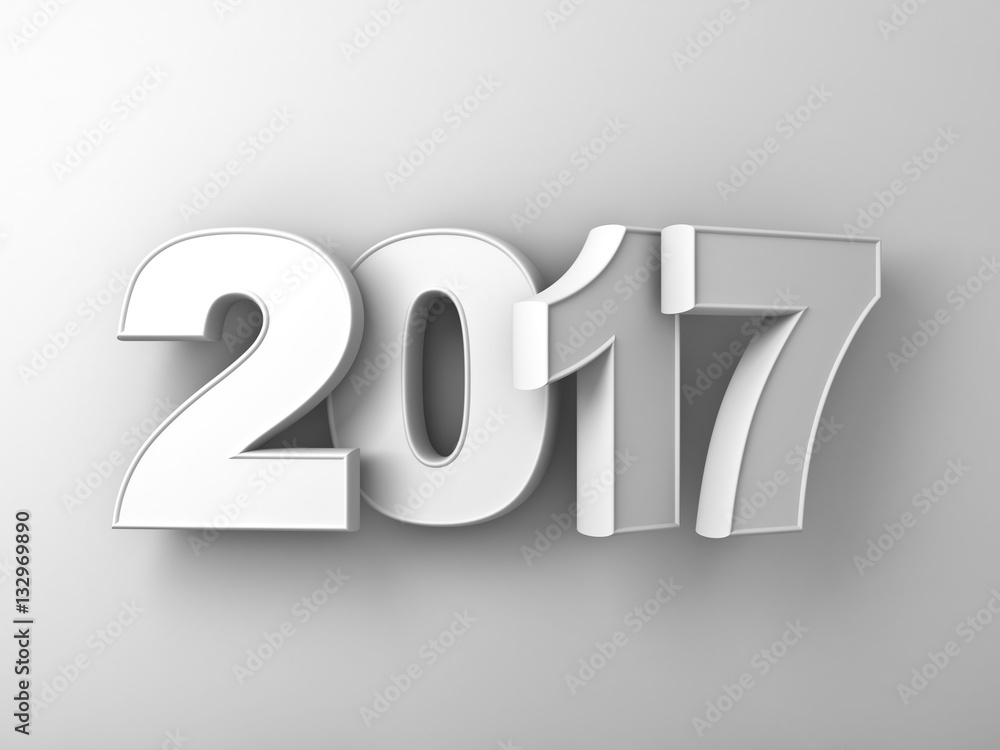 Fototapete happy new year 2017 3d white text over white wall background abstract with shadow 3d rendering