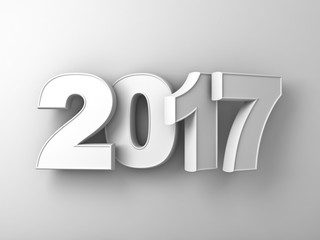 Happy new year 2017 3D white text over white wall background abstract with shadow 3D rendering