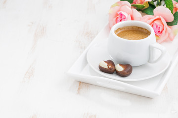 chocolate hearts and cup of espresso for Valentine's Day