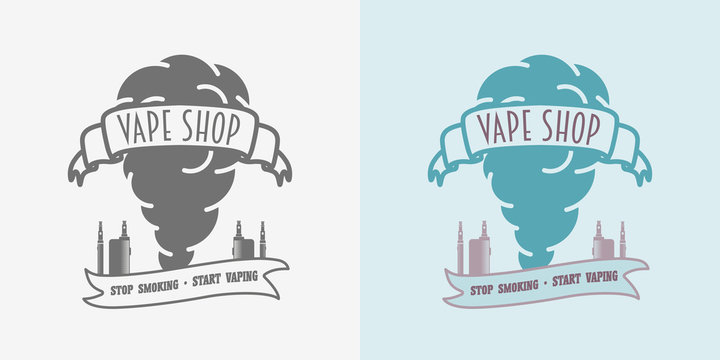 Vape shop badge, logo or symbol design concept isolated on white background. Color and monochrome