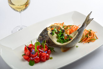 Roasted sea bass.