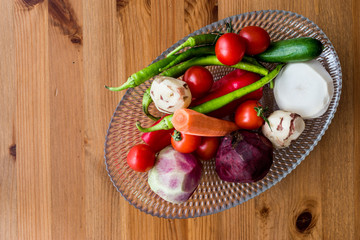 Radish, cucumber, green pepper, red pepper, cherry tomatoes, car