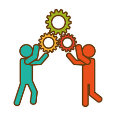 people and gears icon over white background. teamwork concept. colorful design. vector illustration