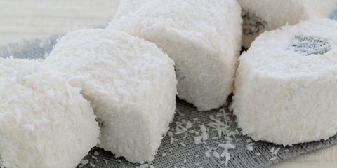 rahat-lokum in a coconut crumb