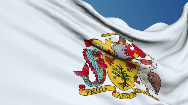 Barbados Coat of Arms Flag Waving. 3d render seamless loop