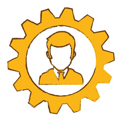 man and  gear wheel  icon over white background. colorful design. vector illustration