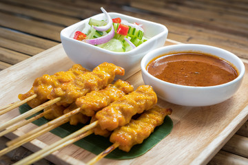 Pork satay,Grilled pork served with peanut sauce or sweet and sour sauce, Thai food