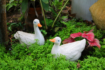 Duck statue in the garden. 