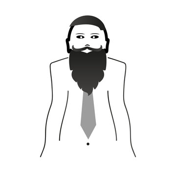 weird hipster head and body with big beard and mustache and tie black icon eps10