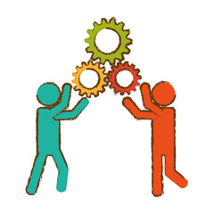 people and gears icon over white background. teamwork concept. colorful design. vector illustration