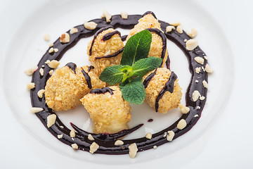 Dessert on a white plate.