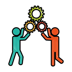 people and gears icon over white background. teamwork concept. colorful design. vector illustration