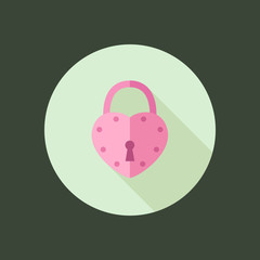 Heart Padlock Circle Icon. Flat Design Vector