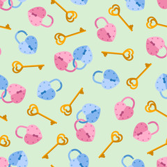 seamless pattern from padlock couple, key with heart shape