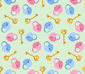 seamless pattern from padlock, key with heart shape. Vector