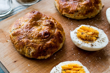 Turkish Borek Boyoz with egg.