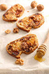 bread toast with walnut,cheese and honey