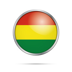 Vector Bolivian flag Button. Bolivia flag in glass button style with metal frame