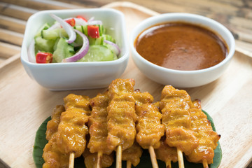 Pork satay,Grilled pork served with peanut sauce or sweet and sour sauce, Thai food