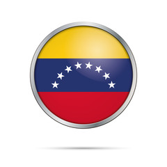 Fototapeta premium Vector Venezuelan flag button. Venezuela flag in glass button style with metal frame