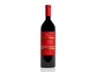 Bottle of red wine on white background. 3d illustration