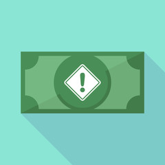 Long shadow bank note with   a warning road sign