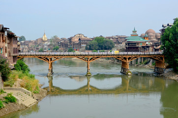 Indian city Srinagar  on the banks of the Jhelum River in the province of Kashmir

