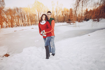 Couple love snow and cold