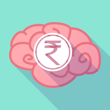 Long shadow brain with  a rupee coin icon