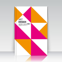 Abstract composition. Text frame surface. Brochure cover. White title sheet. Creative logo figure. Ad banner form texture. Orange, pink triangle mosaic icon. Flyer fiber backdrop. Vector illustration