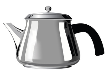 Metal teapot with black handle and reflection stripes - vector