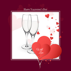 Fototapeta na wymiar Valentine's day background with heart and wineglass. Banner and poster.